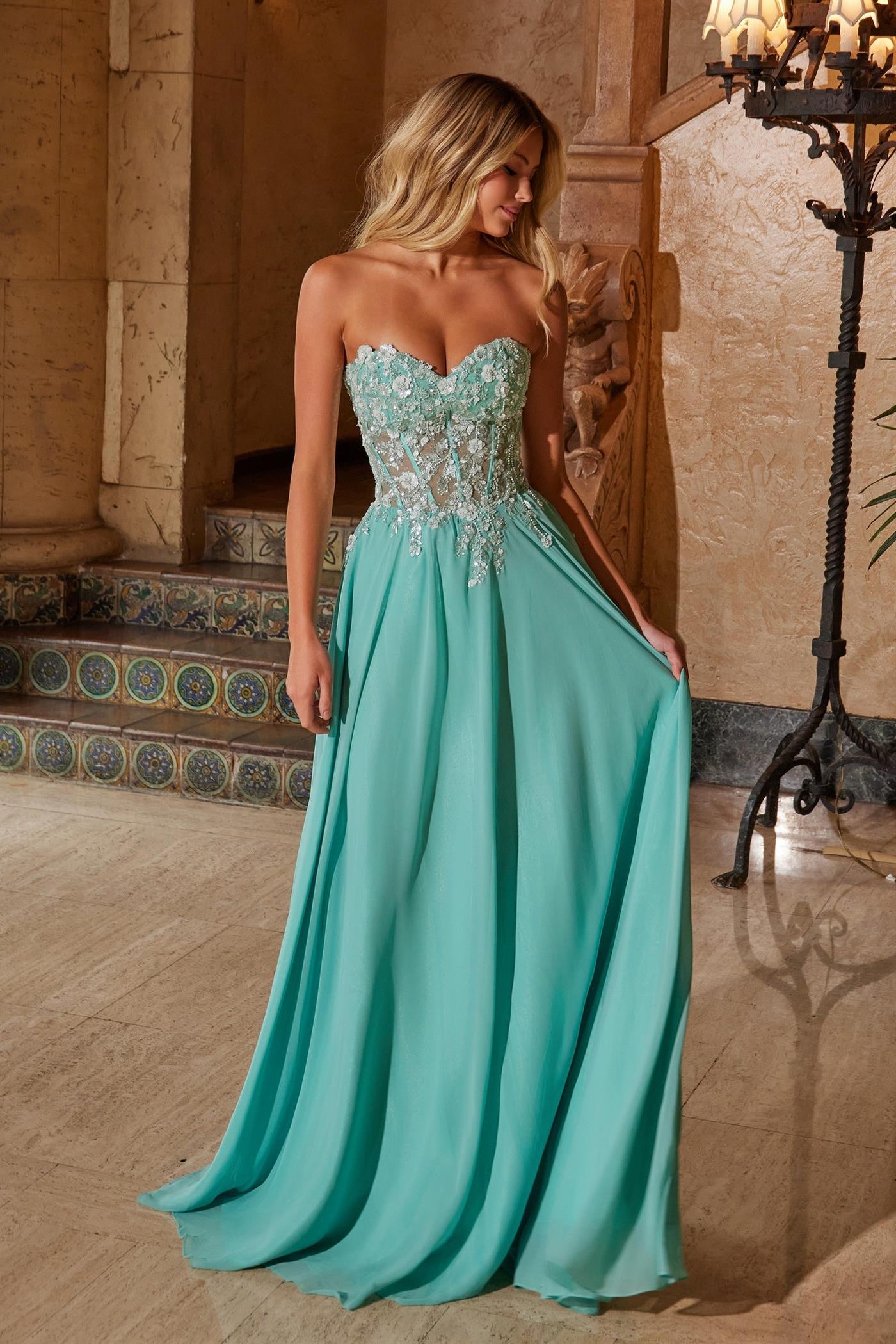 Prom Dresses Long Formal Intricate Flower Formal Prom Dress Sage Green