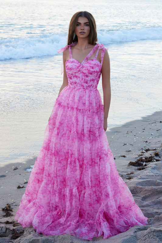Prom Dresses Long Layered Formal A Line Prom Dress Fuchsia