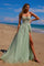 Prom Dresses A Line Long Sequin Formal Prom Dress Sage Green