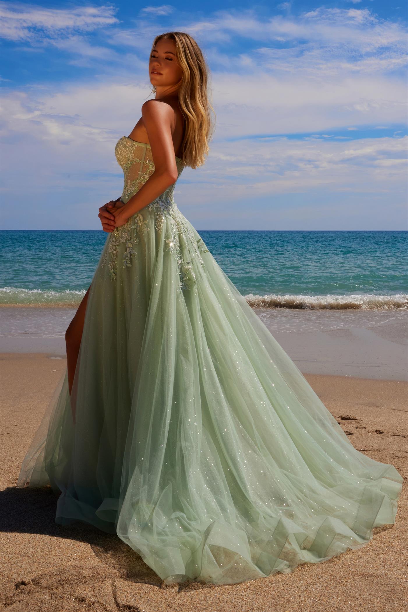 Prom Dresses A Line Long Sequin Formal Prom Dress Sage Green