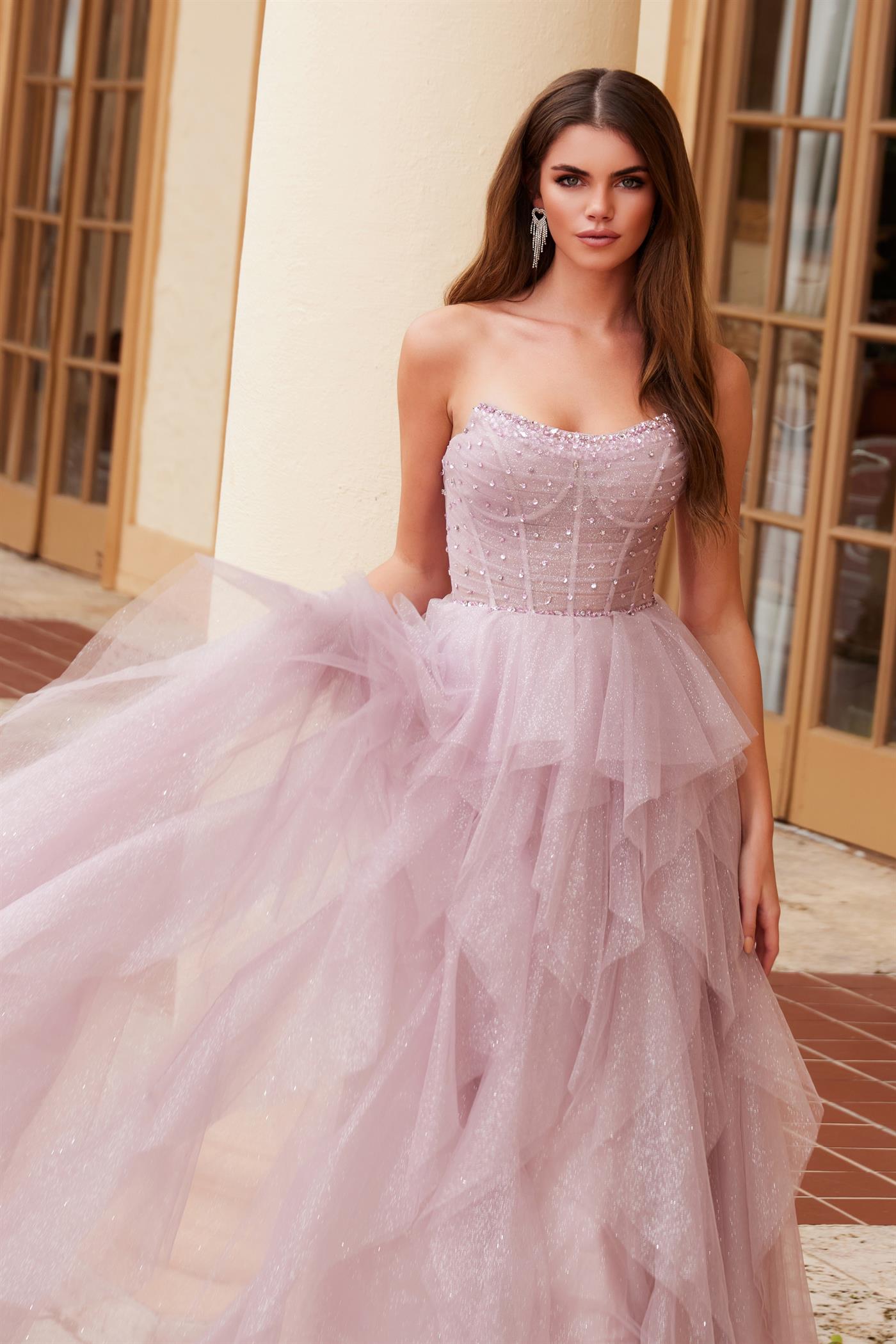 Prom Dresses Long A Line Glitter Ruffle Formal Prom Dress Mauve