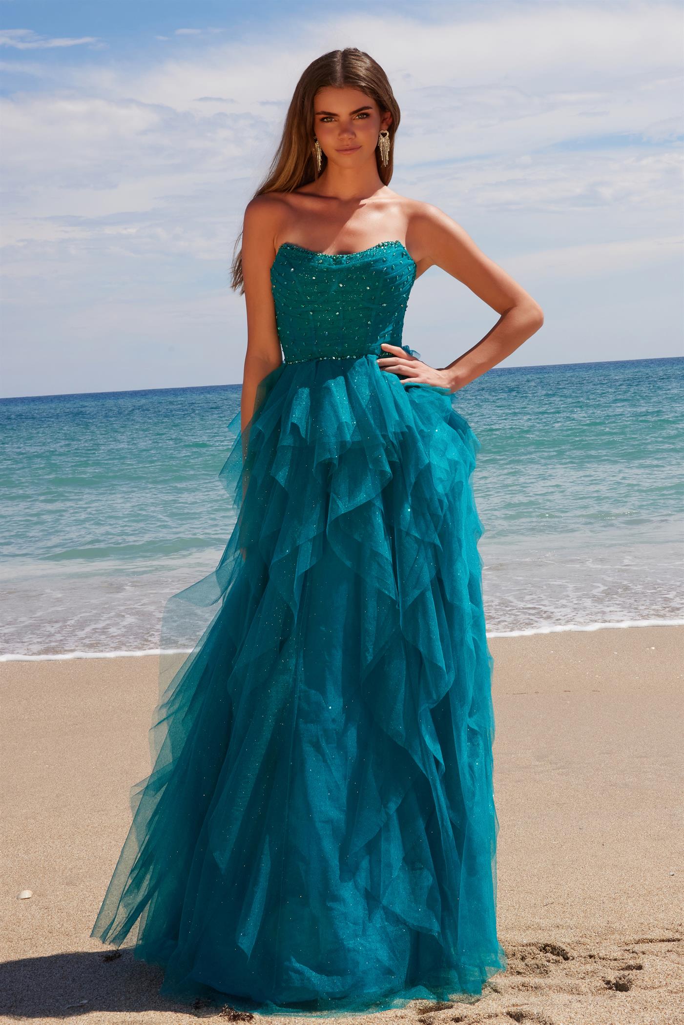 Prom Dresses Long A Line Glitter Ruffle Formal Prom Dress Teal