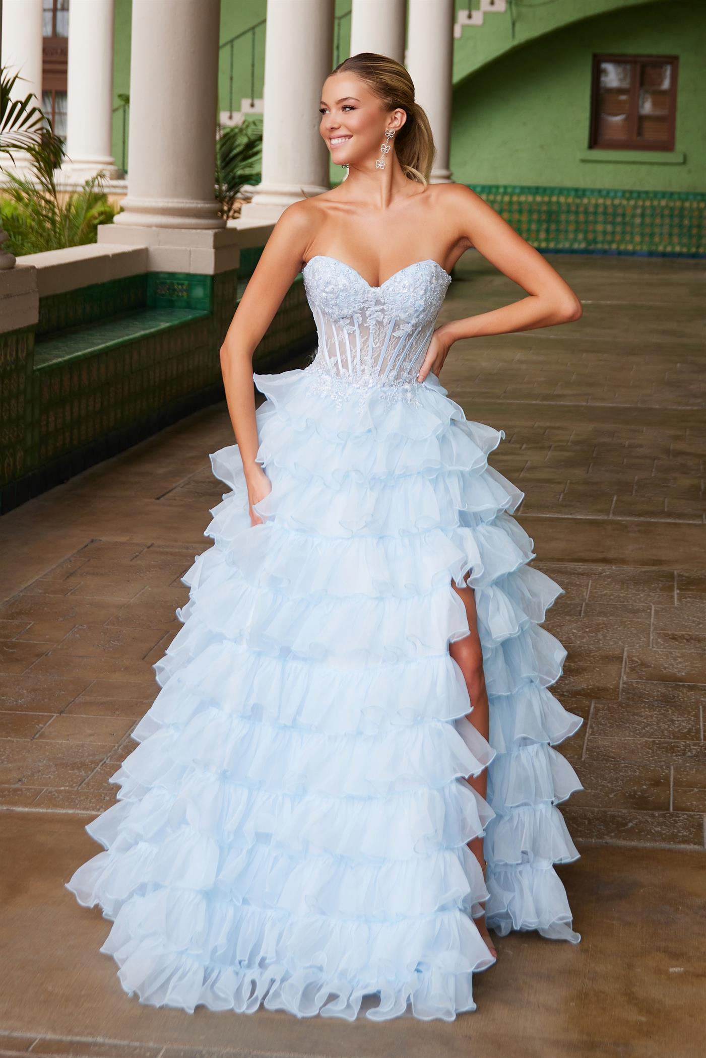 Prom Dresses Long A Line Layered Formal Prom Dress Light Blue