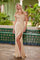 Prom Dresses Long Beaded Floral Formal Slit Prom Dress Champagne