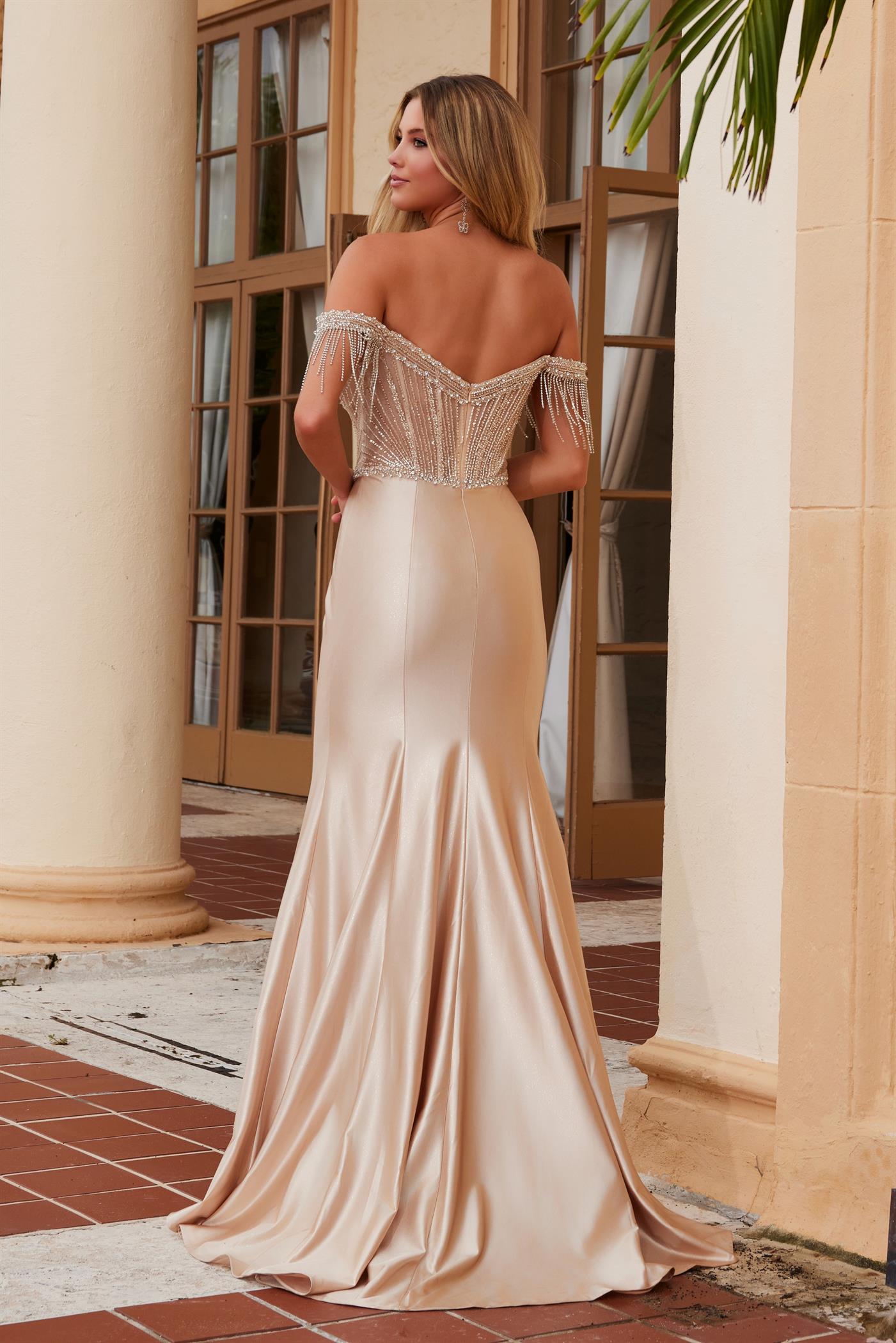 Nox Anabel F1568 Prom Beaded V Neck Long Formal Dress