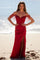 Prom Dresses Long Formal Sequin Applique Top Prom Dress  Red