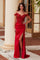Prom Dresses Long Slit Sequin Applique Top Formal Prom Dress Red