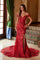 Prom Dresses Long Evening Gown Beaded Slit Formal Prom Dress  Red Nude