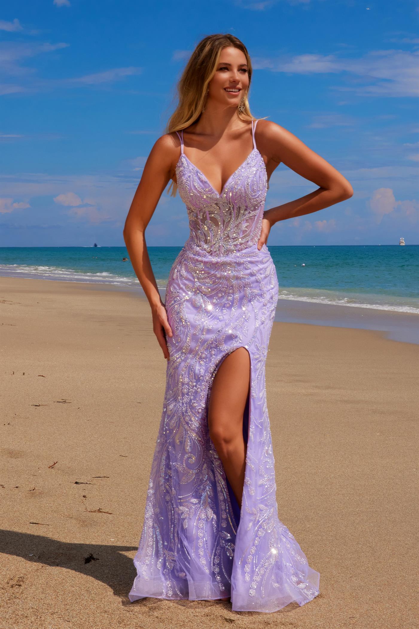 Nox Anabel C1612 Stunning Lace-Up Beaded Long Prom Dress Dark Fuchsia / 0 Nox Anabel C1612 Stunning Lace-Up Beaded Long Prom Dress Dark Fuchsia / 0