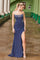 Prom Dresses Long Evening Fitted Slit Beaded Prom Dress Navy Blue