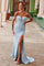 Prom Dresses Long Sweetheart Evening Gown Slit Formal Prom Dress Light Blue