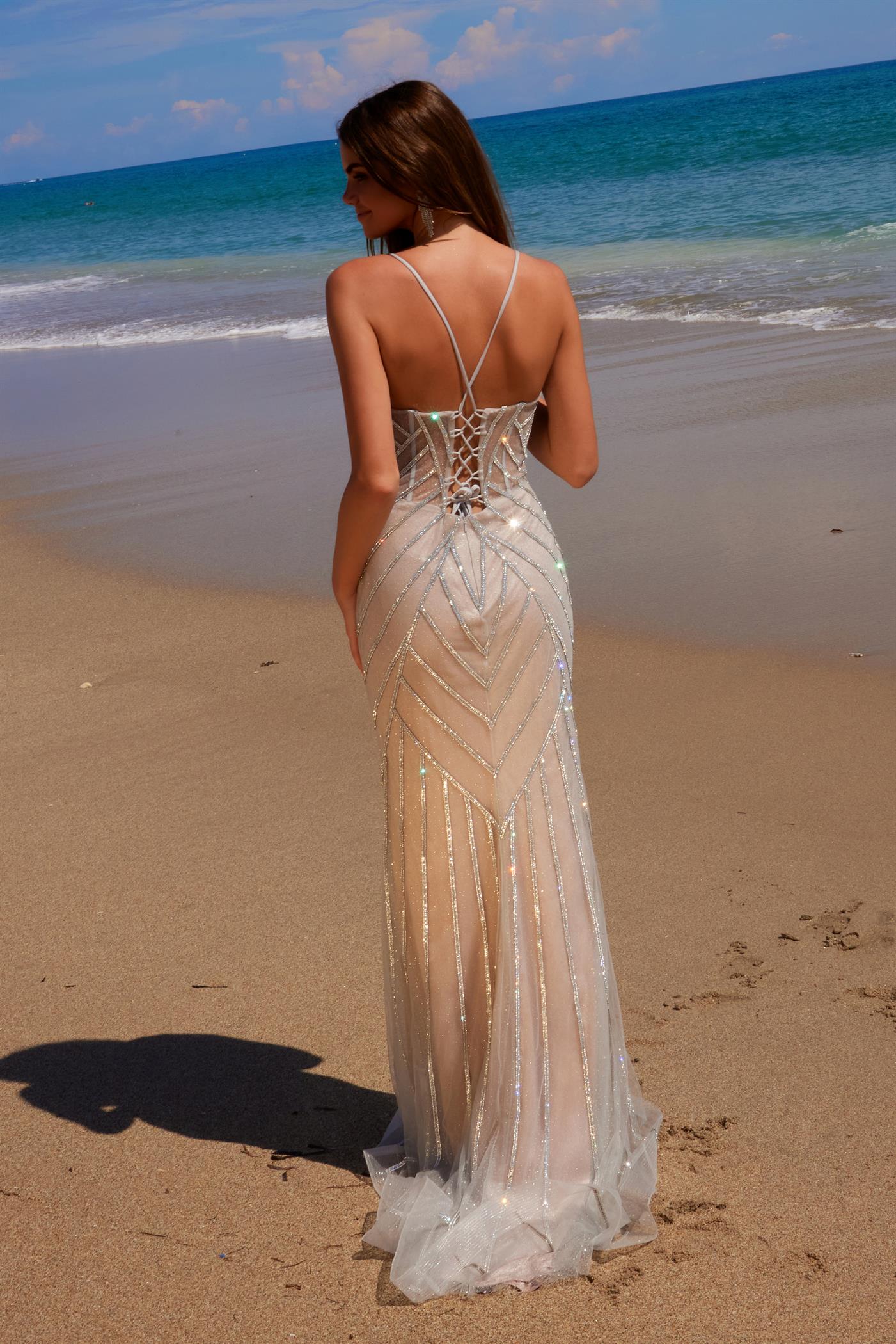 Prom Dresses Long Applique Detail Formal Prom Dress Silver/Nude
