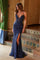 Prom Dresses Prom Beaded Slit Long Formal Dress Navy Blue