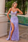 Prom Dresses Long Slit Beaded Pattern Formal Prom Dress Lilac