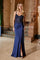 Prom Dresses Fitted Long Glitter Formal Beaded Prom Dress Navy Blue