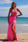 Prom Dresses Long Slit Fitted Formal Beaded Prom Dress Hot Pink