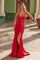 Prom Dresses Long Prom High Slit Floral Formal Dress  Red