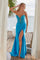 Prom Dresses Long Formal Fitted Sequin Applique Prom Dress Ocean Blue