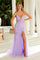 Prom Dresses Sequin Applique Long Slit Formal Prom Dress Lilac