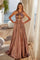 Prom Dresses Pleated Long Formal Metallic Prom Dress Bronze