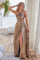 Prom Dresses Pleated Long Formal Metallic Prom Dress Champagne