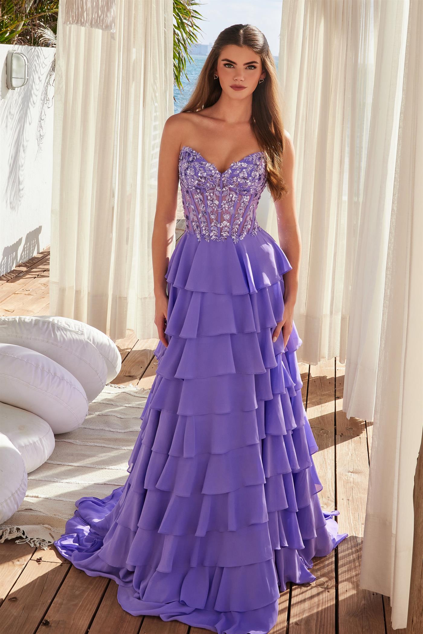 Prom Dresses Layered Prom Long Slit Formal Dress Lavender