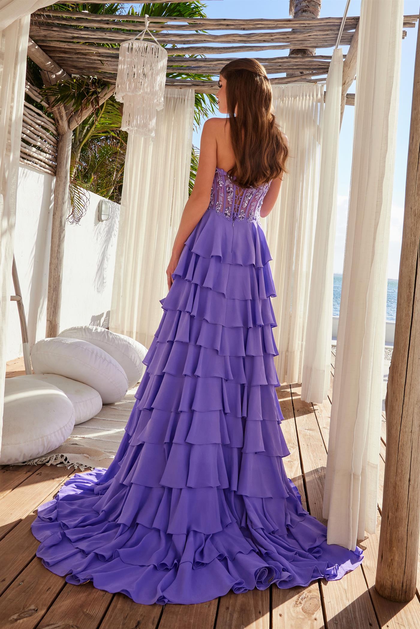 Nox Anabel Y1551 Layered Prom Long Slit Formal Dress