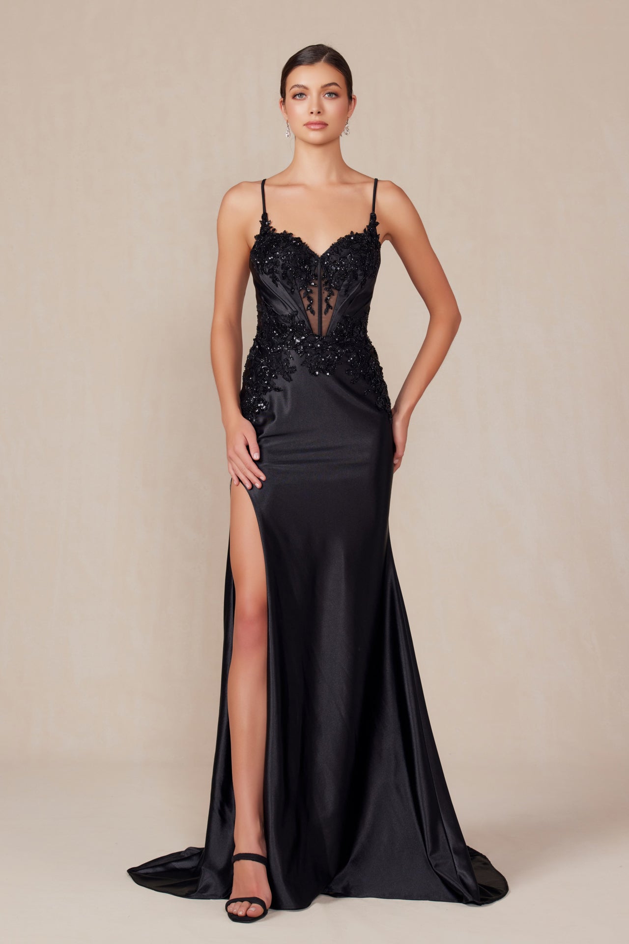 Prom Dresses Long Formal Fitted Slit Prom Dress Black