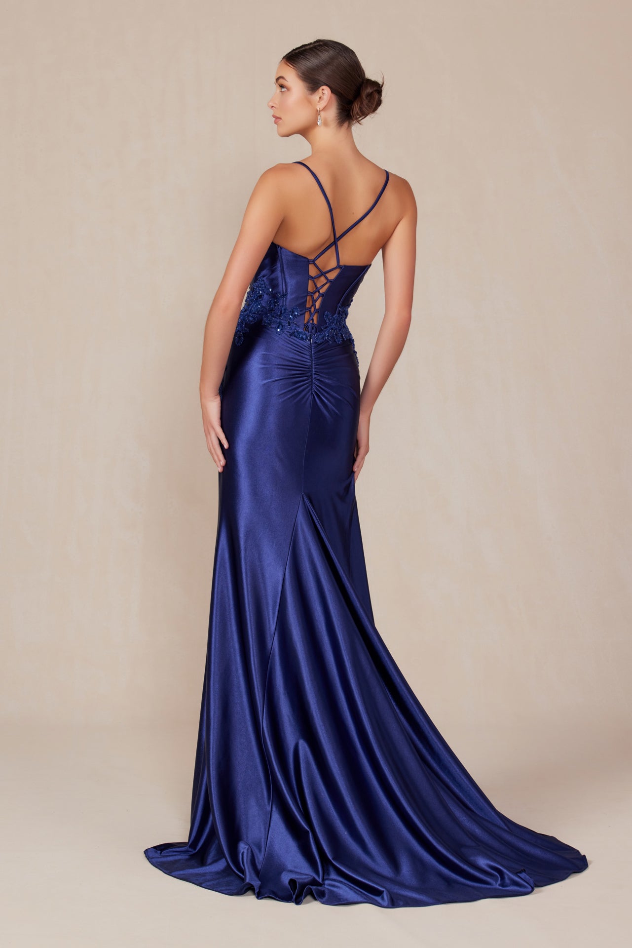 Prom Dresses Long Formal Fitted Slit Prom Dress Navy Blue