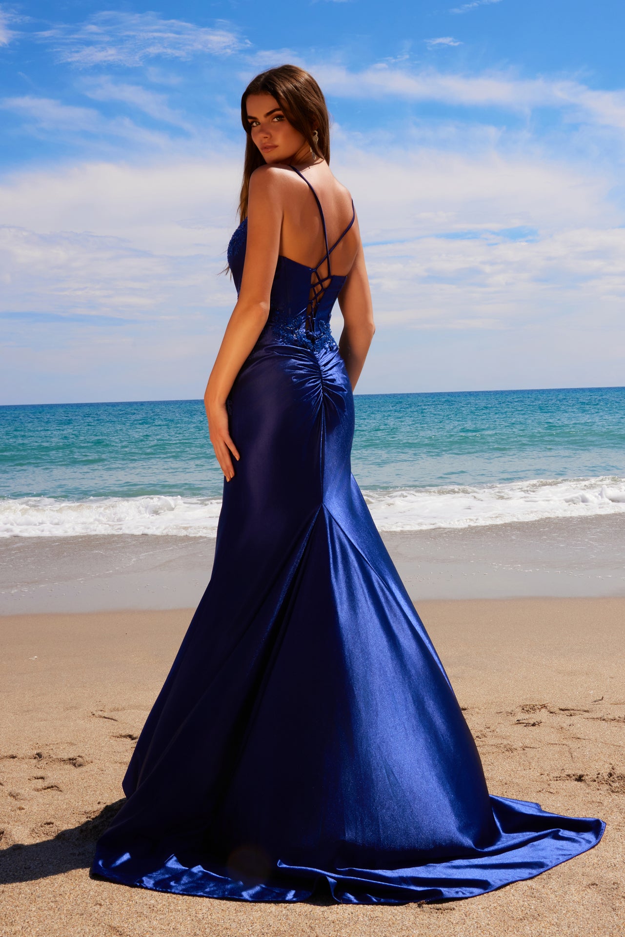 Prom Dresses Long Formal Fitted Slit Prom Dress Navy Blue