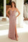 Prom Dresses Long Fitted Prom Sequin Formal Overskirt Evening Dress Dusty Rose