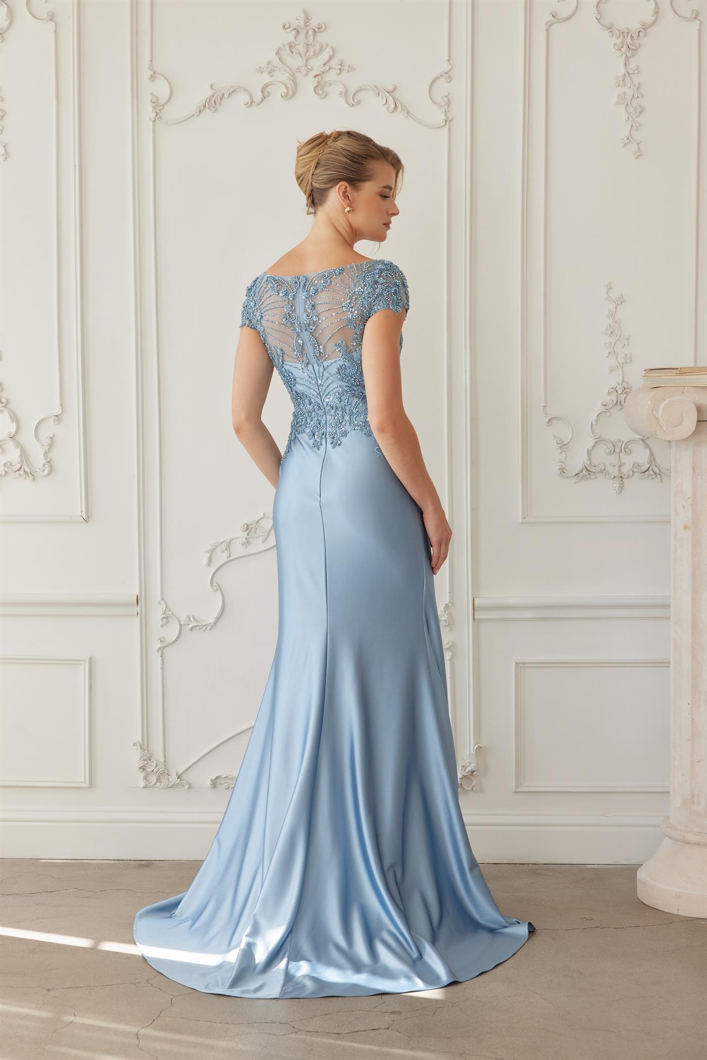 Plus Size Dresses Long Formal Beaded Mother of the Bride Dress Blue