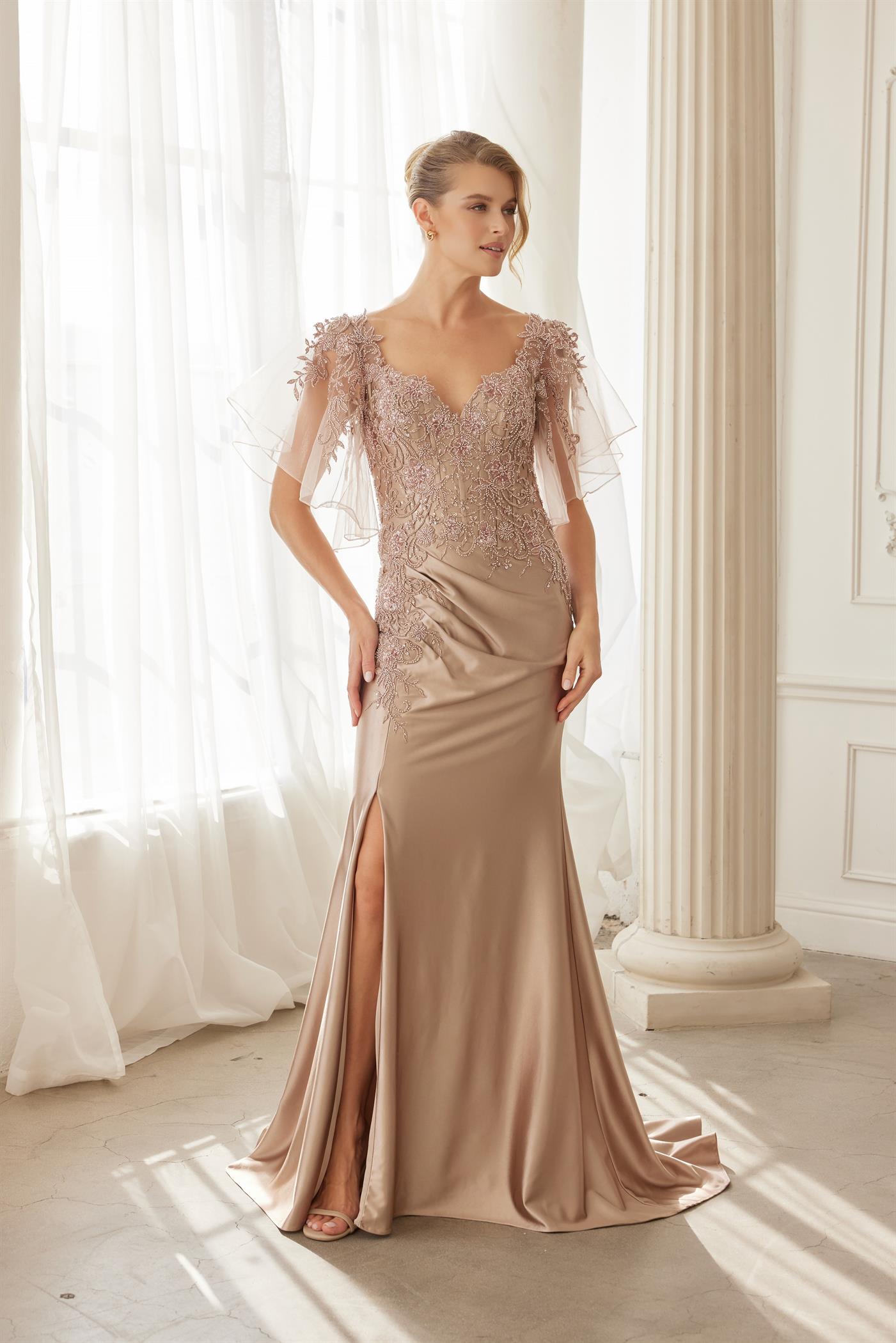 Plus Size Dresses Long Formal Fitted Mother of the Bride Evening Dress Mocha Gold