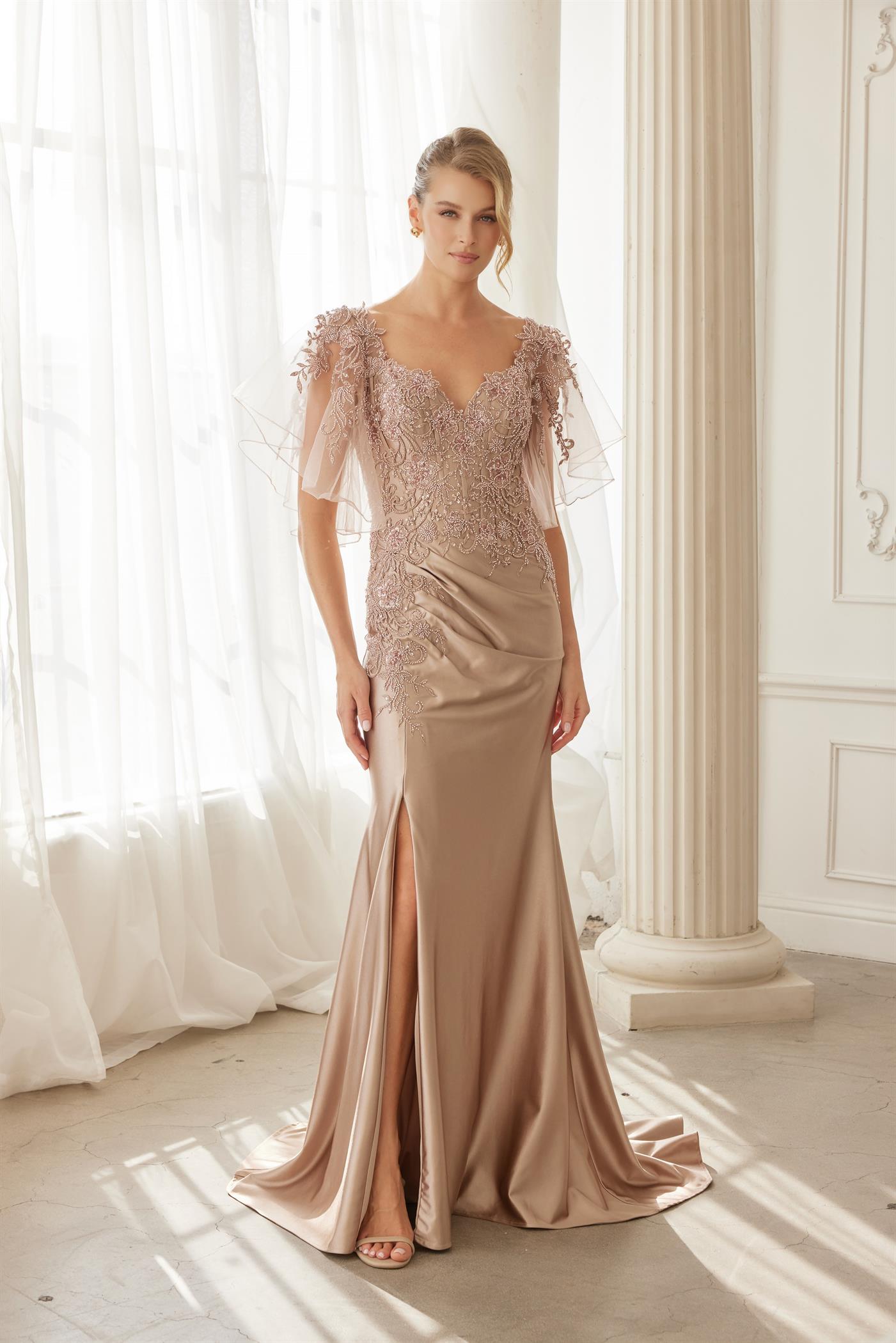 Plus Size Dresses Long Formal Fitted Mother of the Bride Evening Dress Mocha Gold