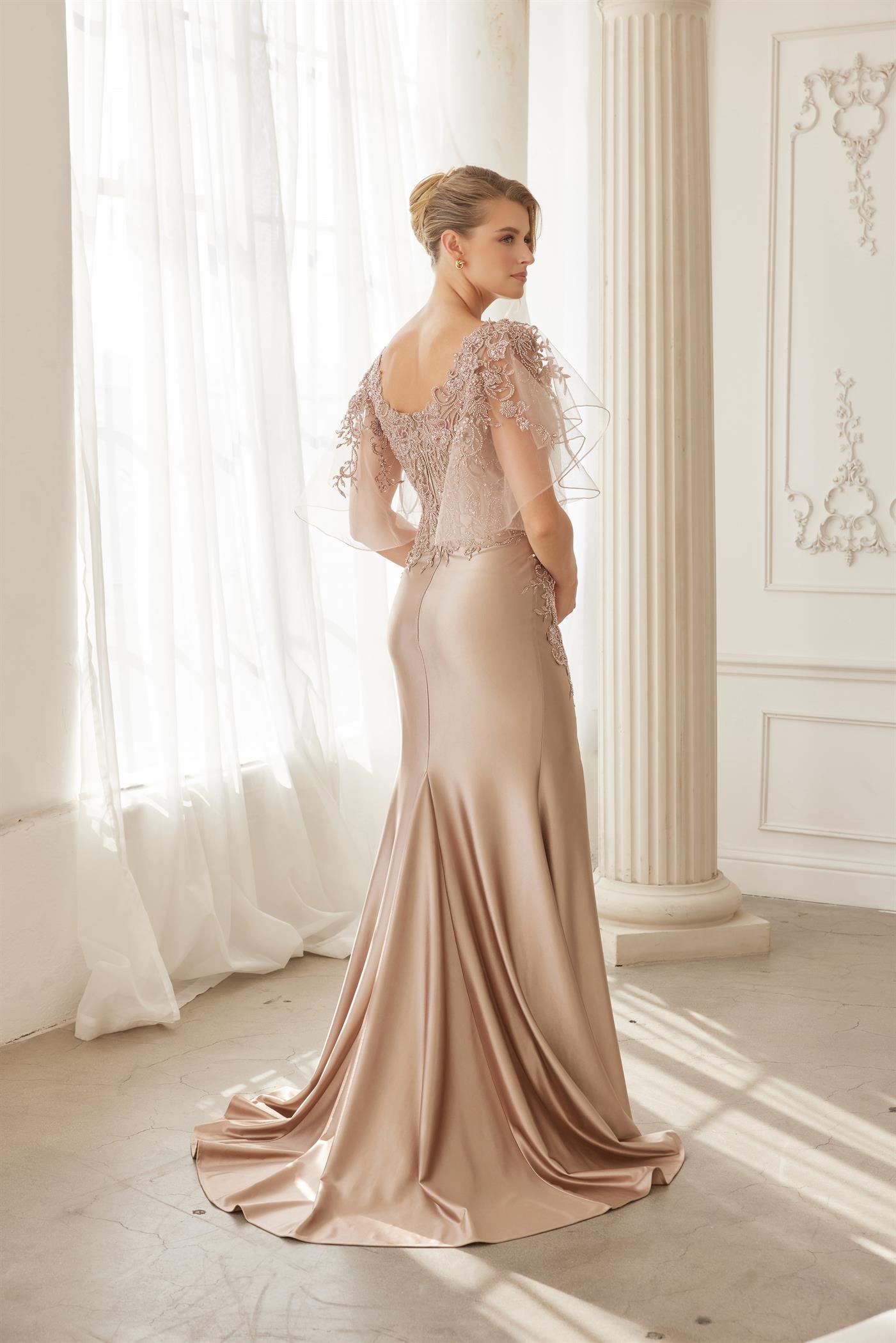 Plus Size Dresses Long Formal Fitted Mother of the Bride Evening Dress Mocha Gold