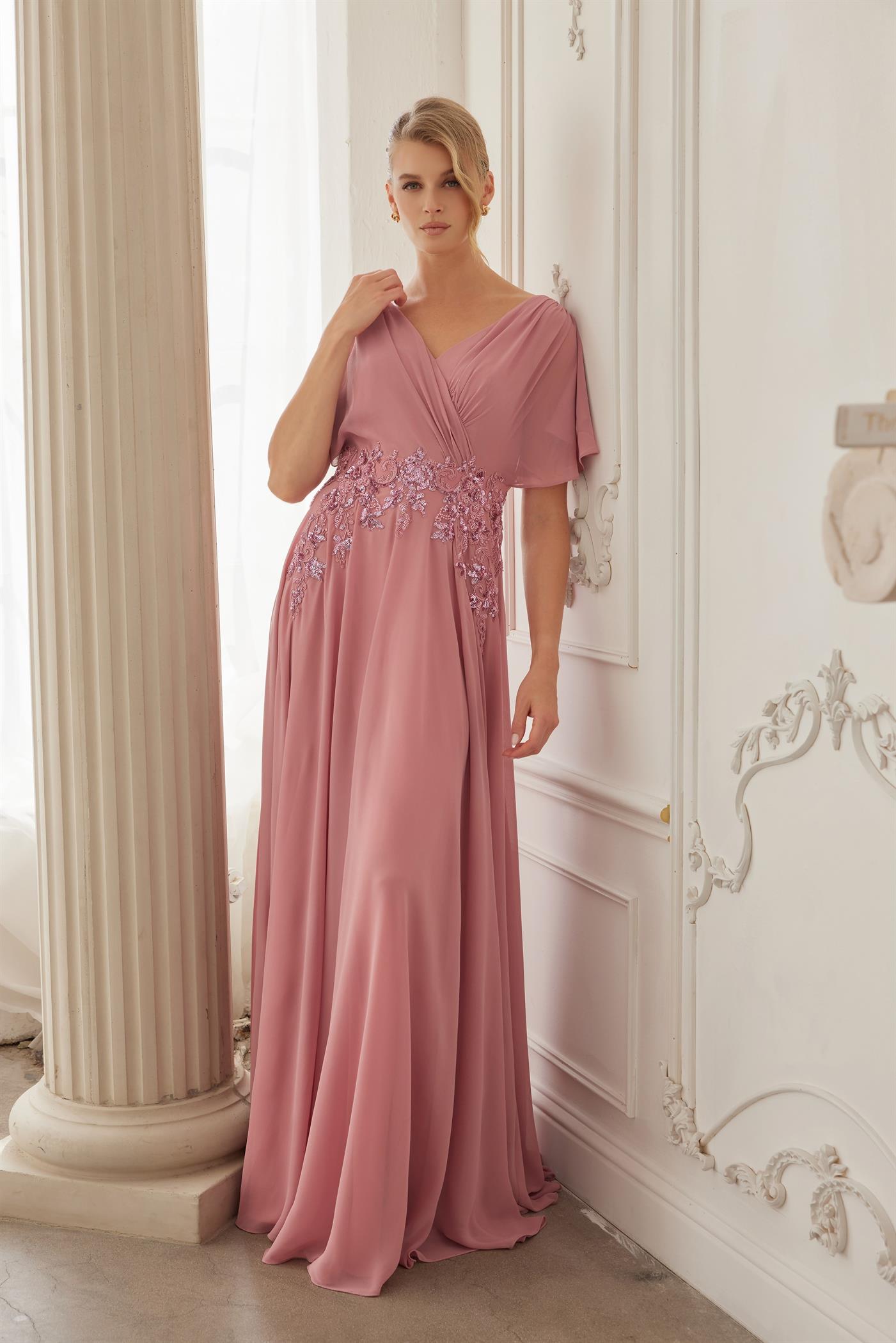 Plus Size Dresses Long Beaded Formal Evening Mother of the Bride Dress Mauve