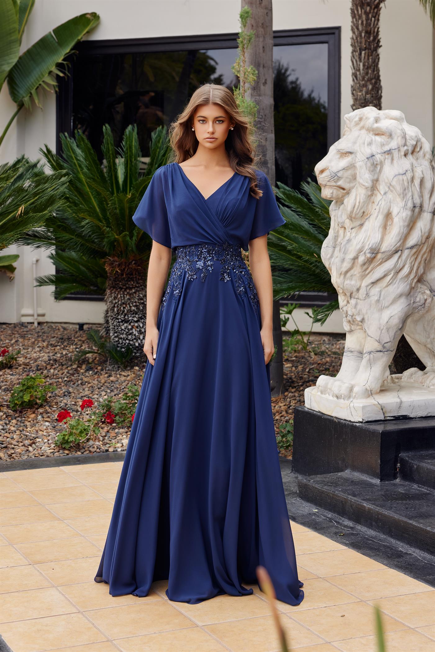 Plus Size Dresses Long Beaded Formal Evening Mother of the Bride Dress Navy Blue