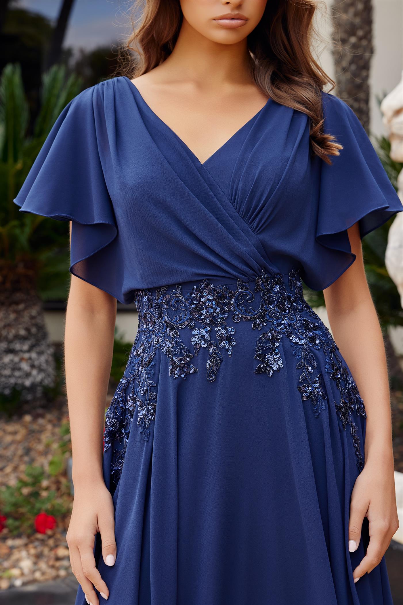 Plus Size Dresses Long Beaded Formal Evening Mother of the Bride Dress Navy Blue