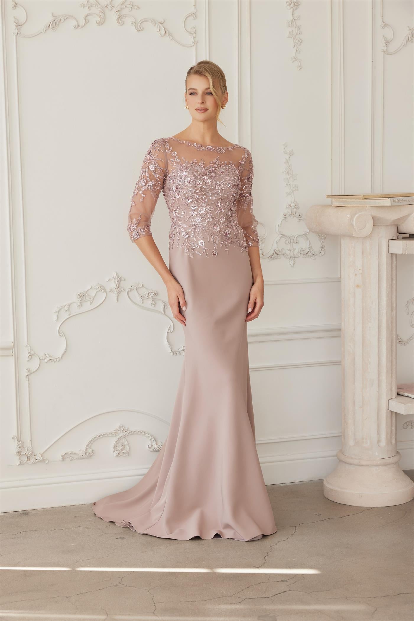 Illusion Floor-Length Lace Formal Sheath/Column Nox Anabel MH159