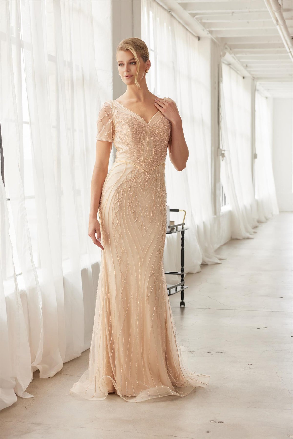 Plus Size Dresses Long Formal Fitted Beaded Mother of the Bride Dress Gold