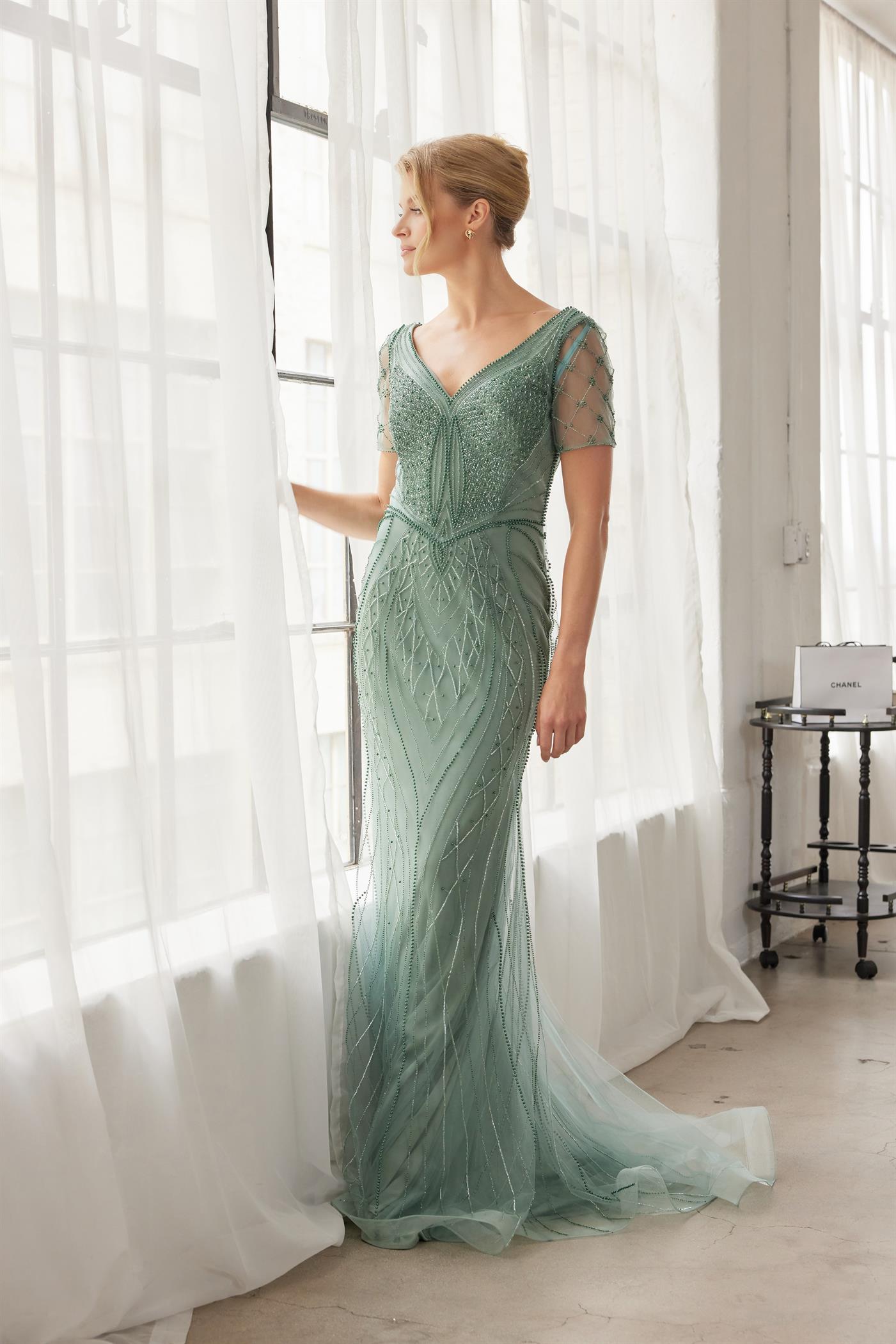 Plus Size Dresses Long Formal Fitted Beaded Mother of the Bride Dress Sage Green