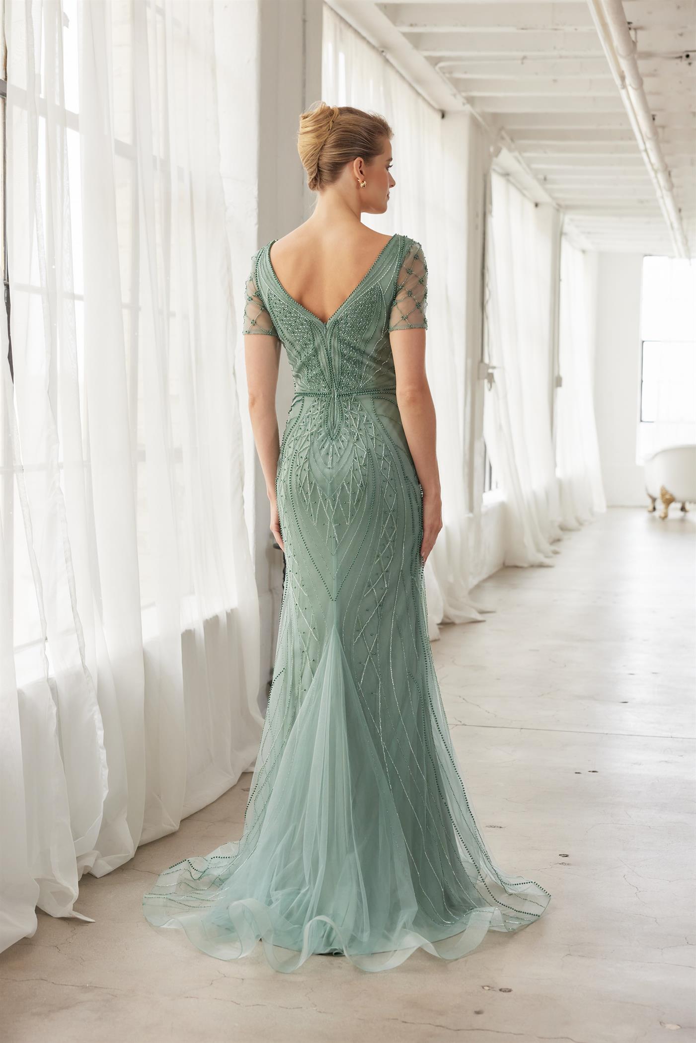 Plus Size Dresses Long Formal Fitted Beaded Mother of the Bride Dress Sage Green