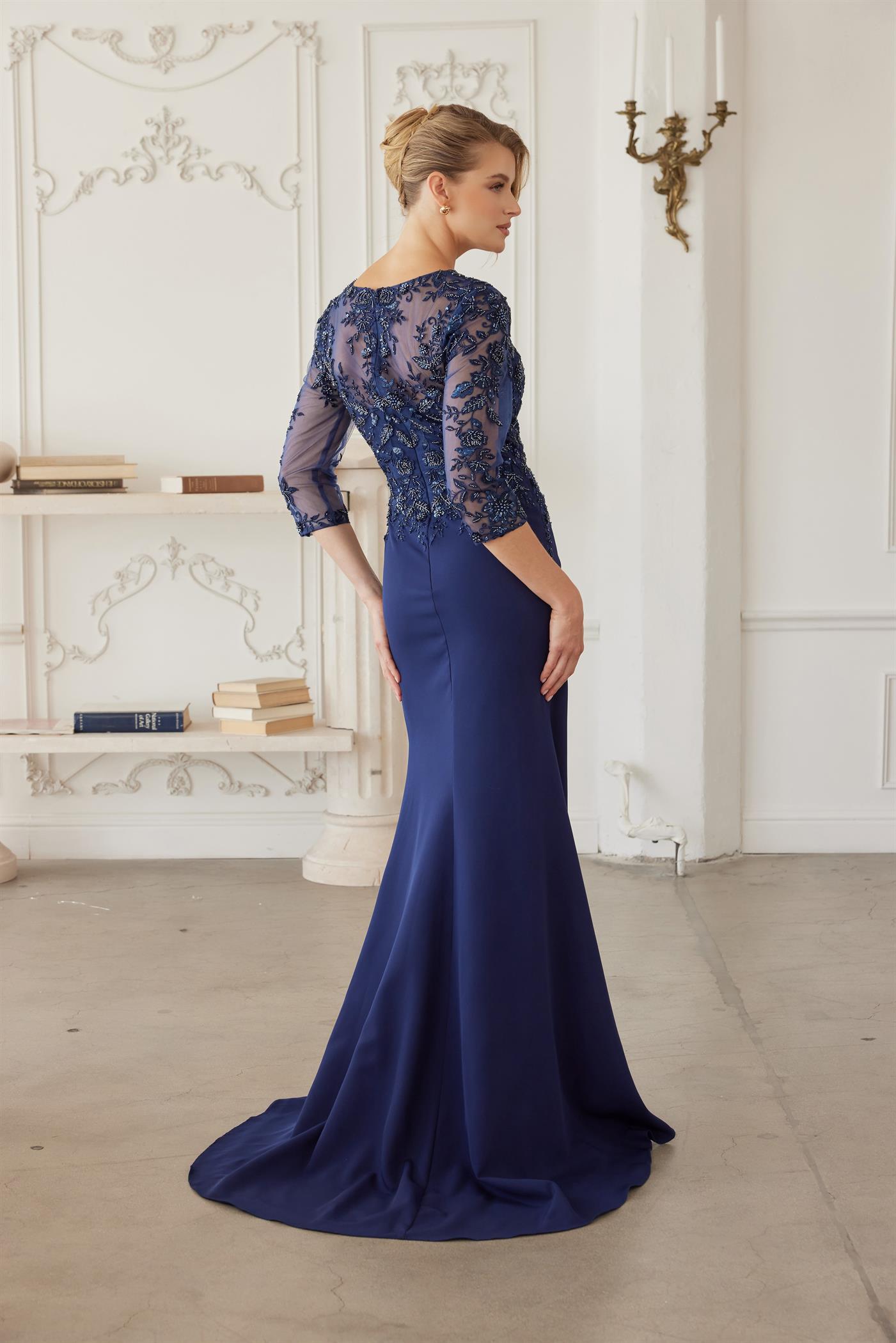 Plus Size Dresses Long Formal Long Sleeve Sequin Mother of the Bride Dress Navy Blue