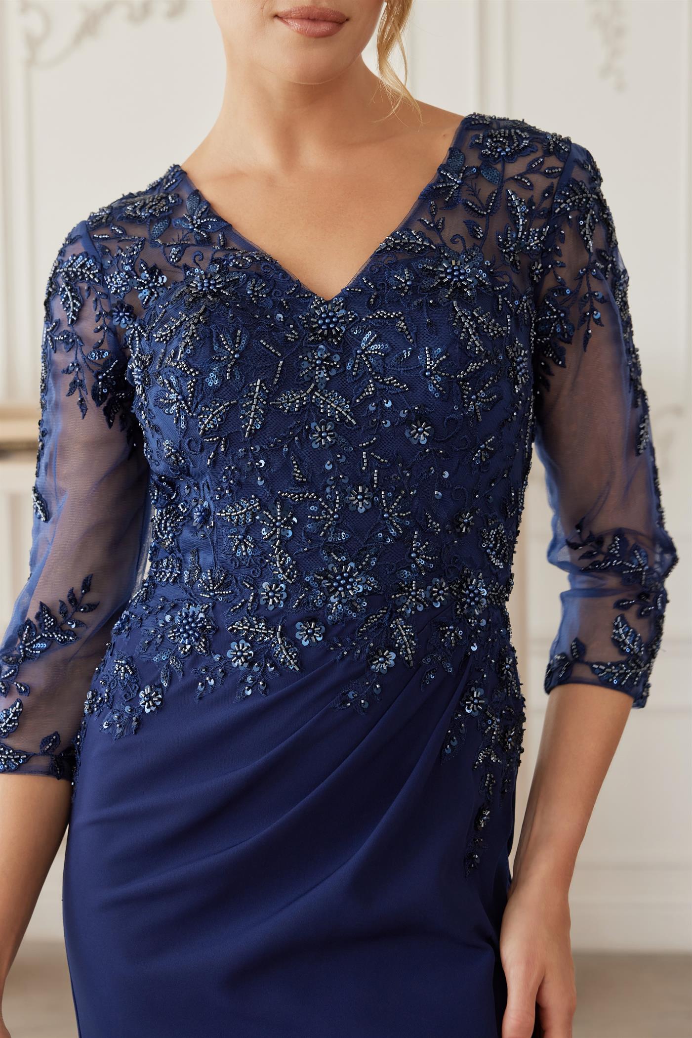 Plus Size Dresses Long Formal Long Sleeve Sequin Mother of the Bride Dress Navy Blue