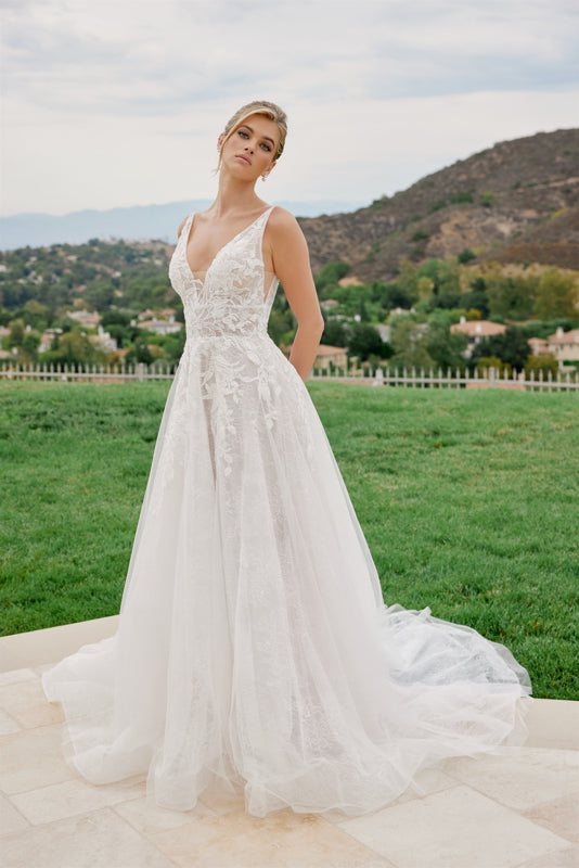 Wedding Dresses Long A Line Sequin Lace Wedding Dress Nox Anabel JE1060L White Nude