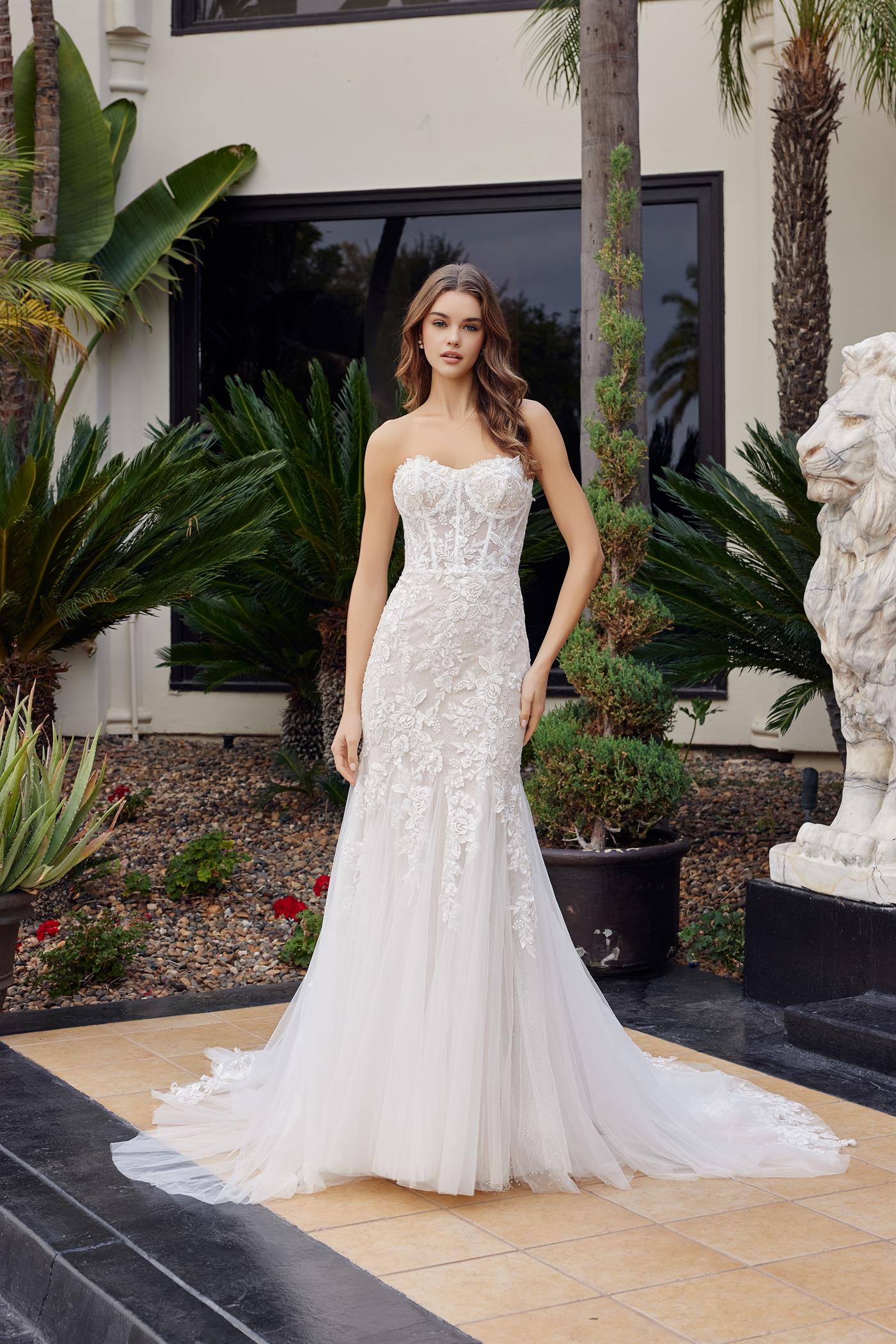 Long Floral Mermaid Beaded Wedding Dress Nox Anabel JE1061L - White Nude / 16