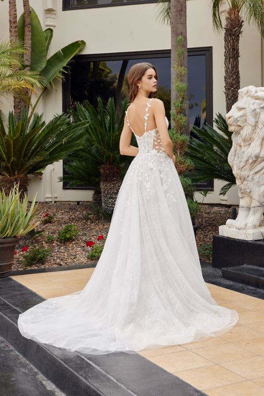 Wedding Dresses Lace Applique Long A Line Wedding Dress Nox Anabel JE1062L White Nude