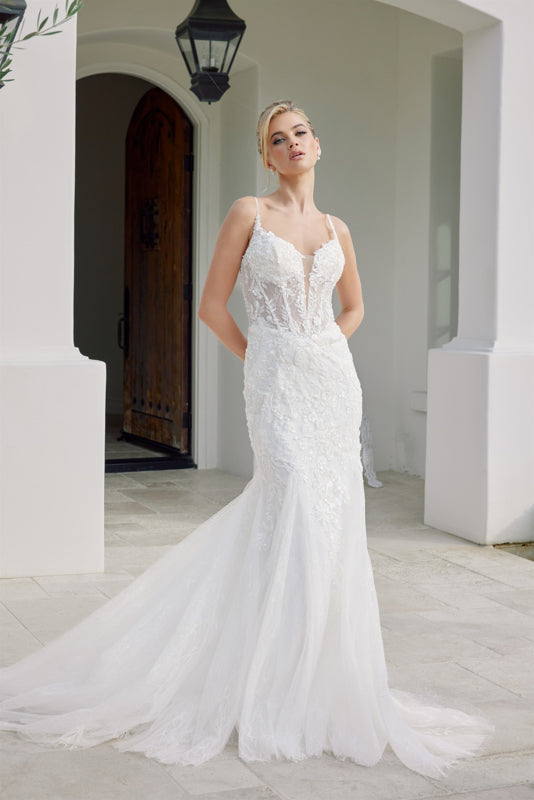 Wedding Dresses Long Mermaid Sequin Lace Applique Wedding Dress Nox Anabel JE1063L White