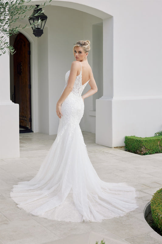 Wedding Dresses Long Mermaid Sequin Lace Applique Wedding Dress Nox Anabel JE1063L White