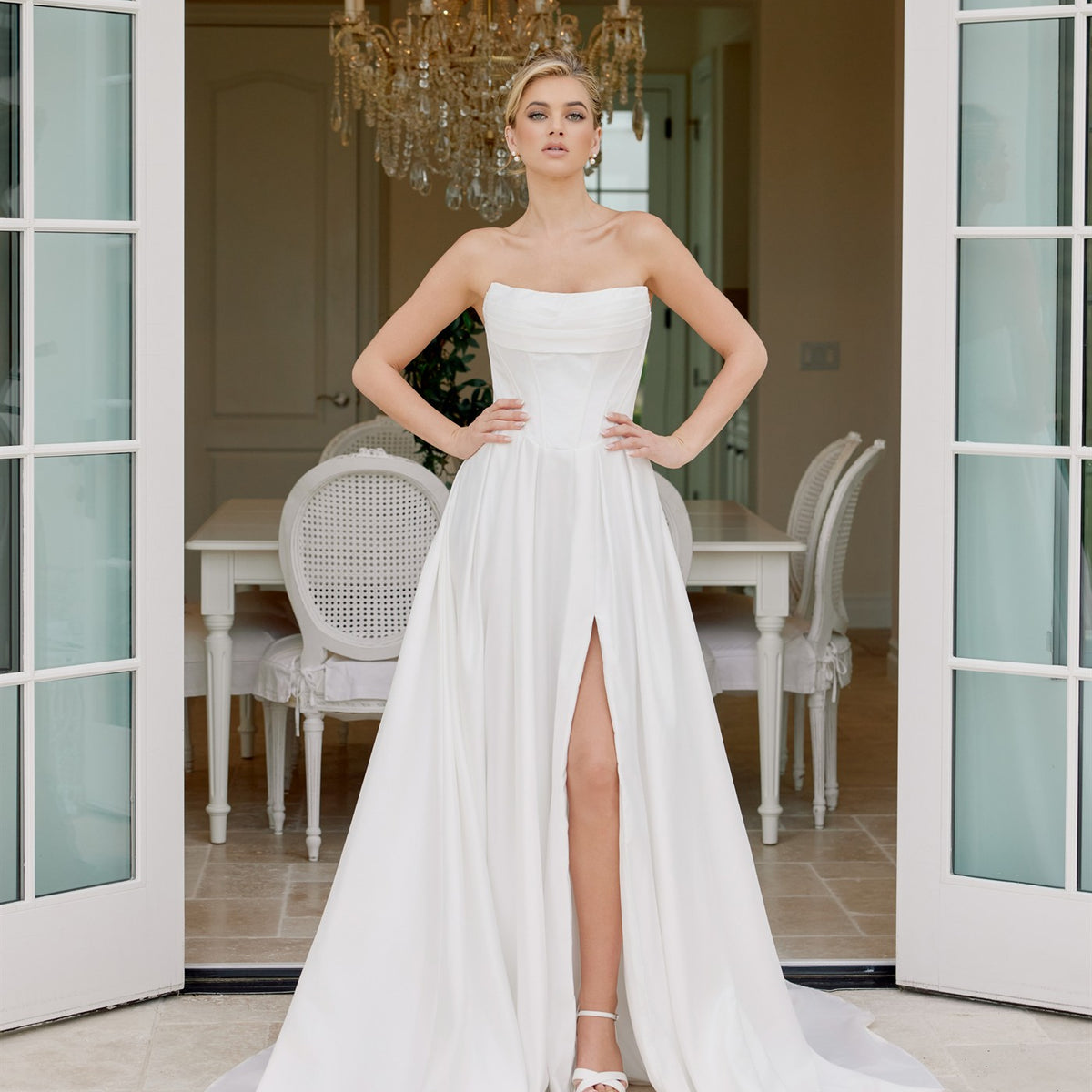 a line full skirt wedding dress F221016 Soft Chantilly Lace A-Line Gown with Tulle Skirt